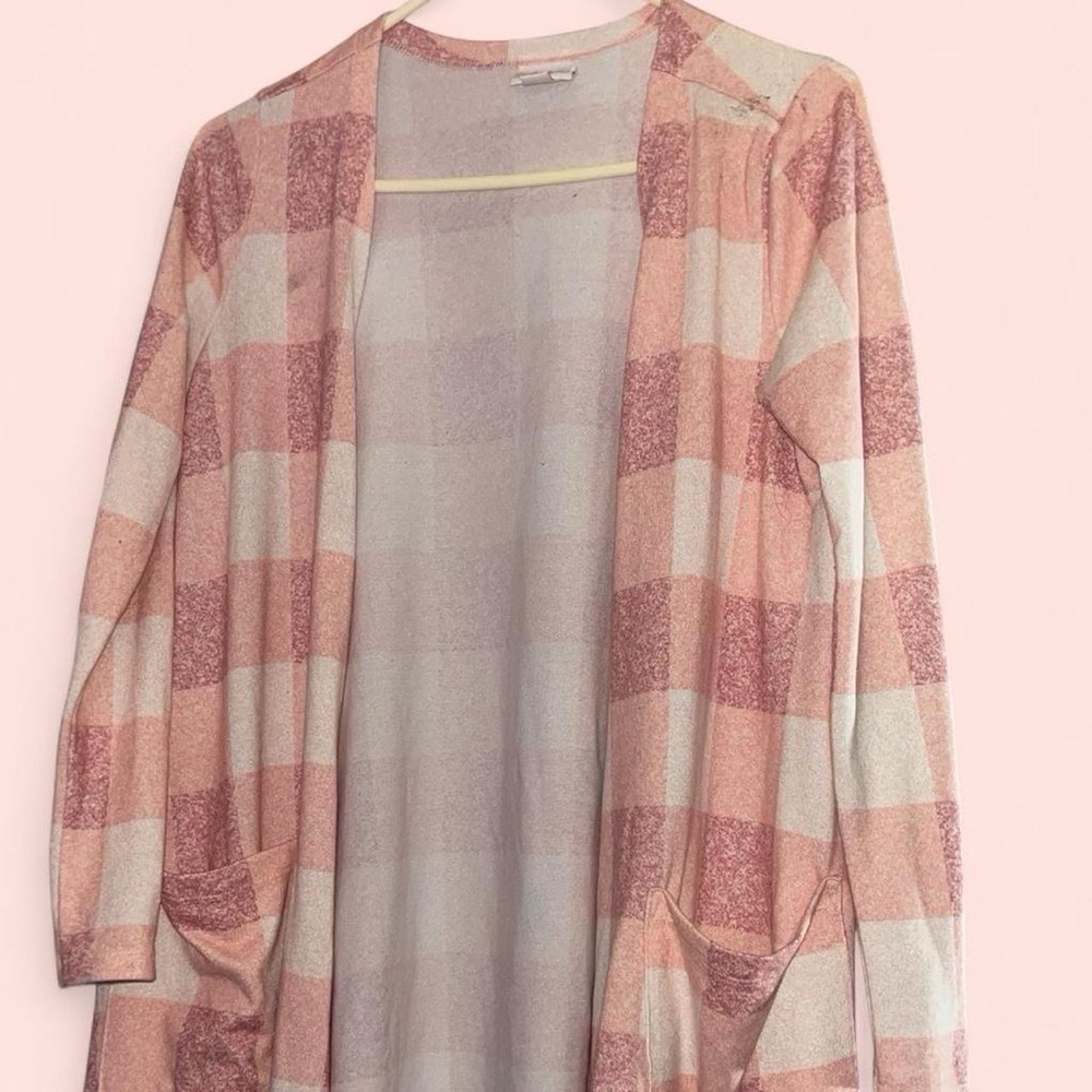 LuLaRoe Pink and White Checkered Cardigan